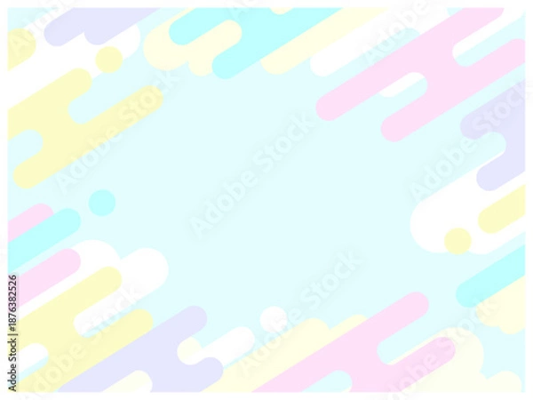 Obraz パステルカラーのポップなメンフィス風フレーム背景 水色