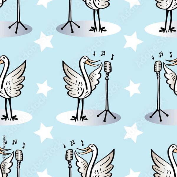 Obraz Seamless pattern with swan and microphone. Vector illustration