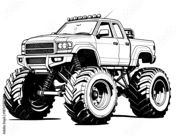 Fototapeta Technical Monster Truck Outline Vector