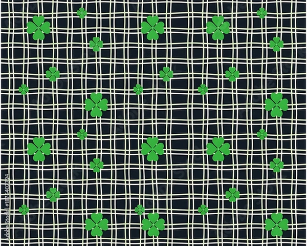 Obraz Dark Green Shamrock Grid Seamless Pattern 