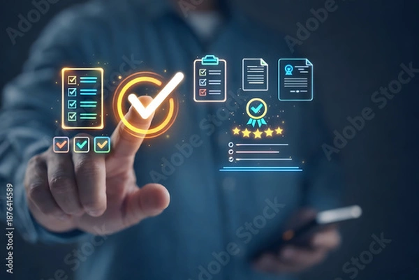 Fototapeta Digital checklist approval and quality verification interface concept