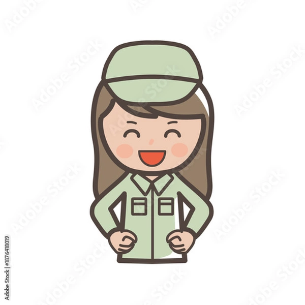 Obraz 満面の笑みでドヤ顔のかわいい女性作業員のイラスト