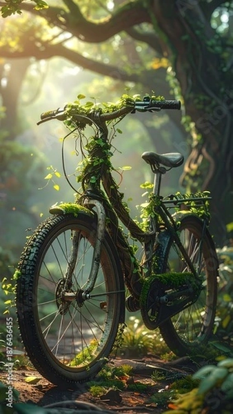 Obraz Moss Covered Bicycle in Enchanted Forest Light