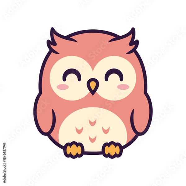 Obraz Adorable Pink Owl Vector Illustration