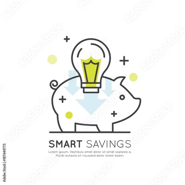 Fototapeta Simple Vector Icon Style Illustration of Online Investment, Fundraising, Carity or Donation Platform, Smart Savings and Profit, E-piggy Wallet