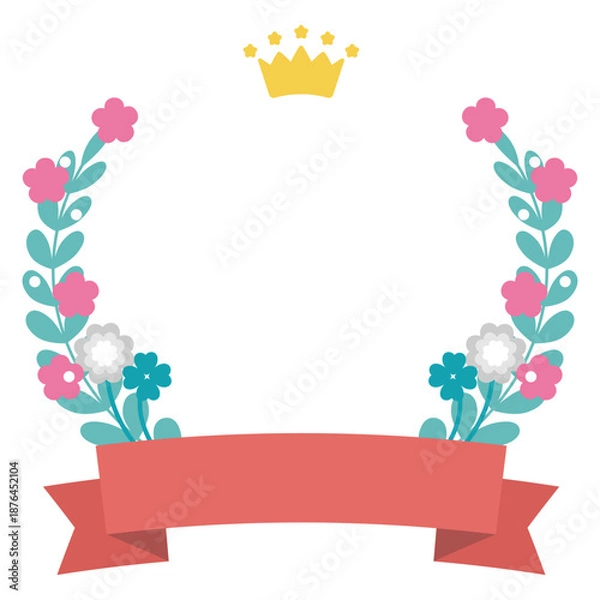 Obraz 花束とリボンのかわいいフレーム(王冠) - アワードランキング素材