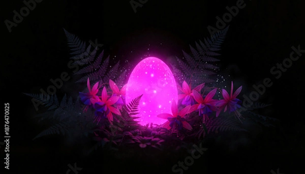 Obraz Surreal Easter Egg in Dark Botanical Setting - Spring Magic and Renewal