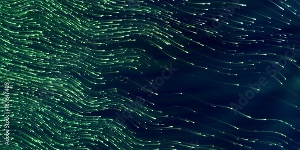 Fototapeta Wide-format header with flying swarm fireflies in night glowing tracks
