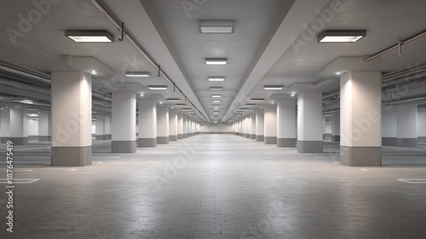 Obraz Empty underground parking garage with lights
