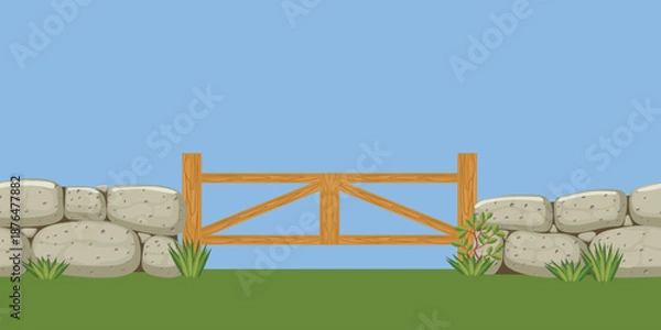 Obraz Stone cobblestone fence. Horizontal seamless pattern. Vector illustration.