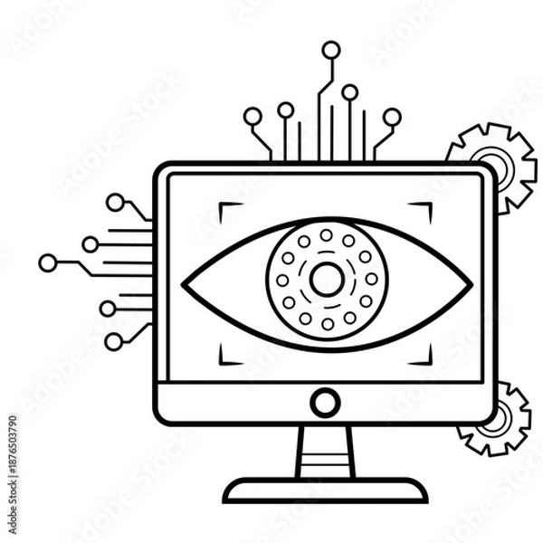 Fototapeta object recognition and classification using computer vision concept, train computers to recognize visual data vector icon design, AI automation stock illustration