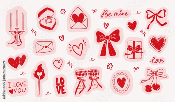 Obraz Hand draw cute romantic elements. Valentines day collection.