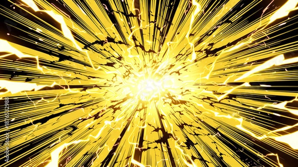 Obraz 黄色の稲妻と集中線のアニメ風インパクト背景