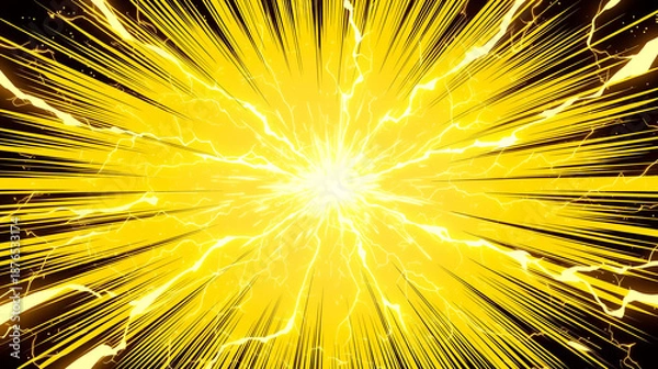 Obraz 黄色の稲妻と集中線のアニメ風インパクト背景