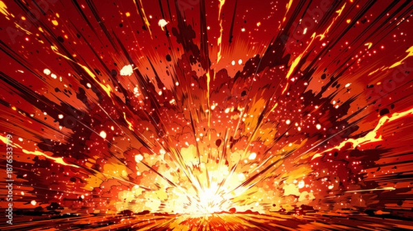 Obraz 漫画風の激しい爆発と集中線の背景イラスト