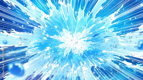 Obraz 弾ける水しぶきと集中線のアニメ風背景