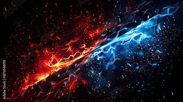 Obraz 赤い炎と青いエネルギーが交差する対決背景