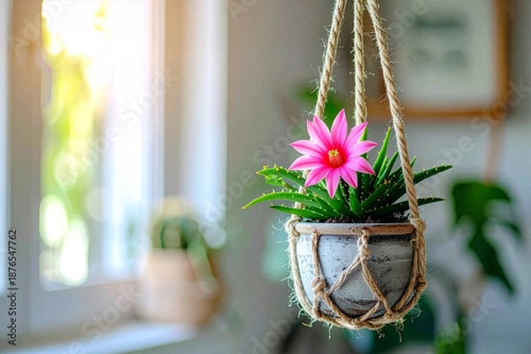 Fototapeta ピンクの花が咲いた観葉植物のポット