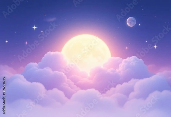 Obraz Pastel clouds, moonlit night sky