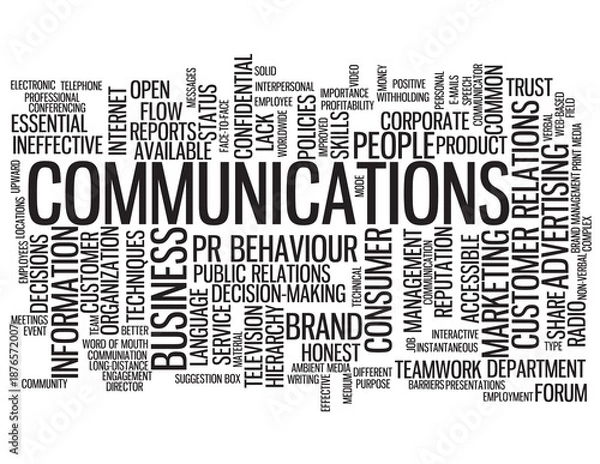 Obraz COMMUNICATIONS black word cloud on transparent background