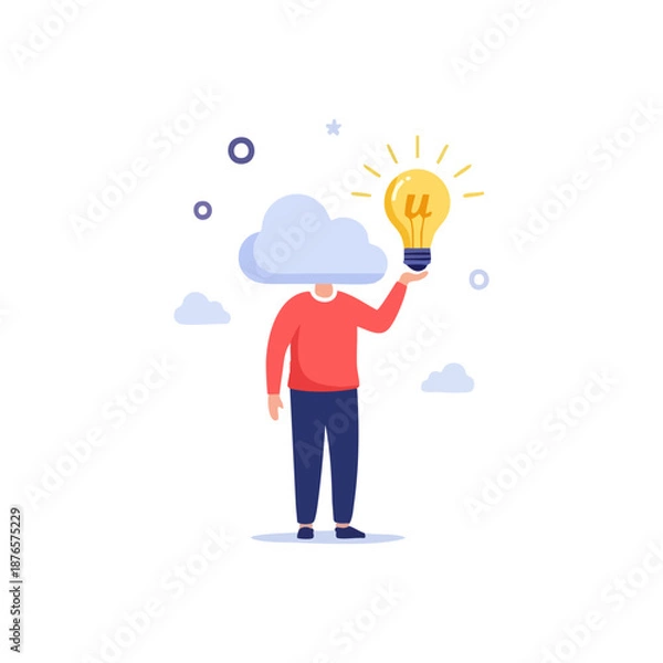 Obraz Creative Idea Concept with Light Bulb Flat Illustration