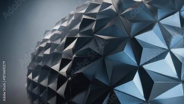 Obraz Geometric sphere with reflective, triangular panels against a gradated background