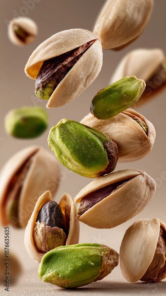 Obraz Floating Roasted Pistachios Levitation on Neutral Background