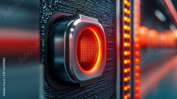 Obraz Red Digital Display Button on Metallic Panel