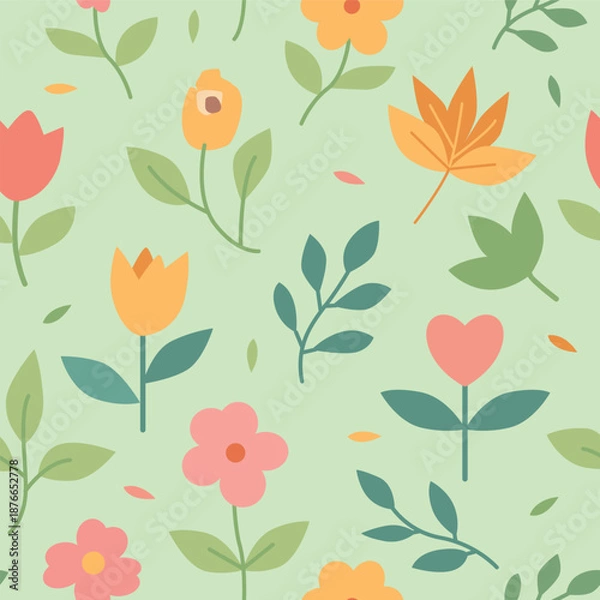 Obraz colorful leaf and botanical pattern with green background