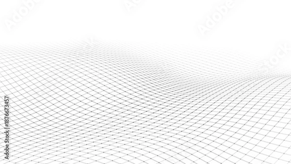 Obraz Abstract perspective background. 3D wireframe vector mesh on white background.