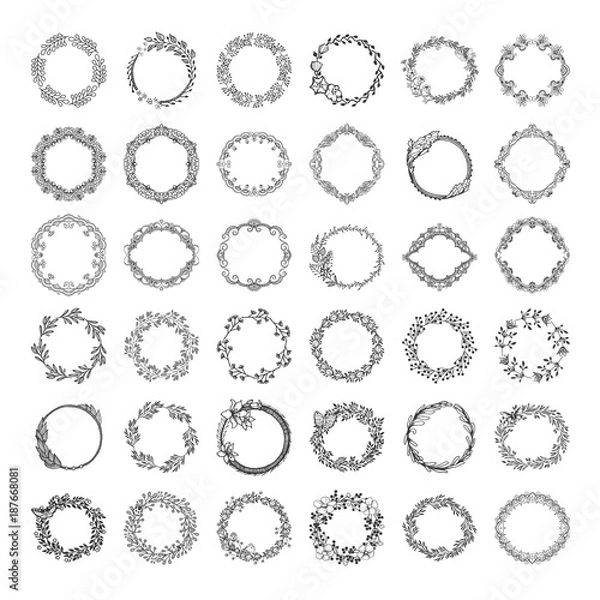 Fototapeta Set of wreath isolated on white background. Vector template with flourishes ornament elements.