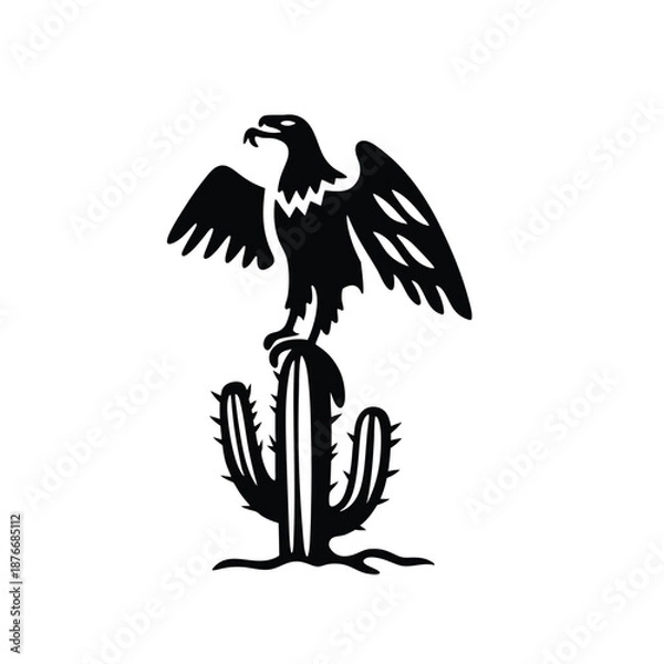 Obraz Minimalist Eagle on Cactus Silhouette Vector