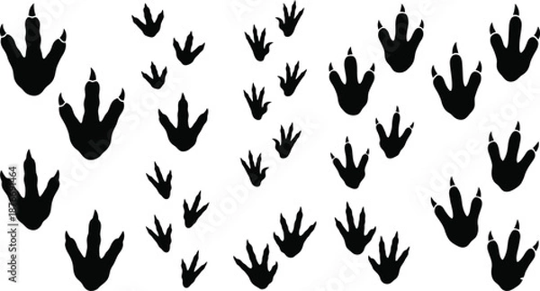 Obraz Dinosaur Footprint Track Silhouette Vector Set