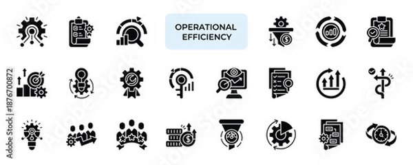 Obraz Operational Efficiency Icon set Collection in Solid Glyph Style. Productivity, Performance, Optimization, Resource, Management, Time, Effective