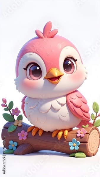 Obraz Cute little pink bird