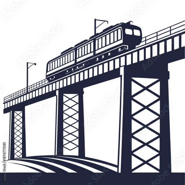 Fototapeta Train crossing elevated bridge