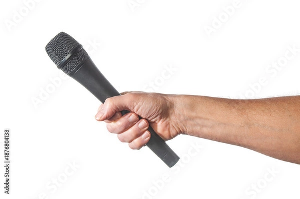 Obraz Wireless microphone in hand isolated on a white background