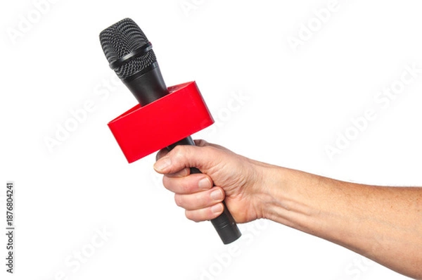 Obraz Wireless microphone in hand isolated on a white background