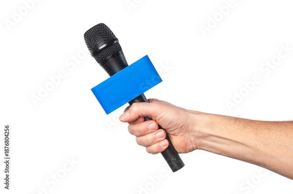 Obraz Wireless microphone in hand isolated on a white background
