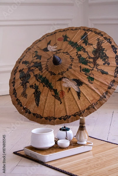 Obraz tea ceremony on the table, necessary items, attributes