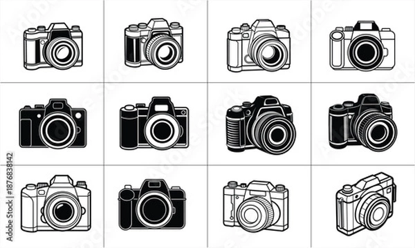 Fototapeta Monochrome Camera Icon Set
