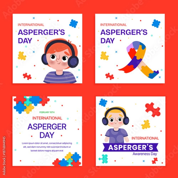 Obraz Flat international asperger day instagram posts collection