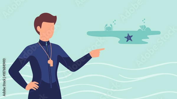 Obraz Beach Life Saving Team Worker Illustrative Vector Design Elements