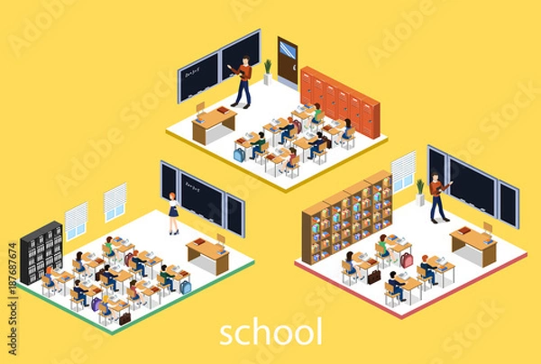 Obraz Isometric 3D vector illustration Interior class in school with students