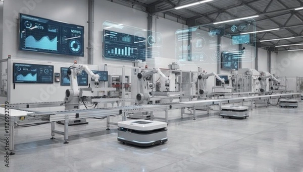 Obraz Advanced Robotic Manufacturing Facility with High-Tech Displays