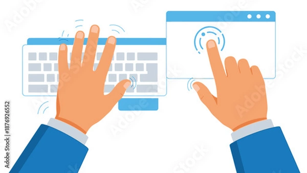Obraz Hands Interacting with Virtual Keyboard and Screen.