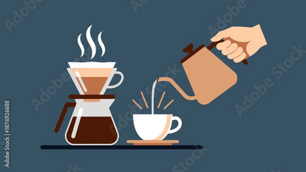 Obraz Pouring Coffee into a White Ceramic Cup.