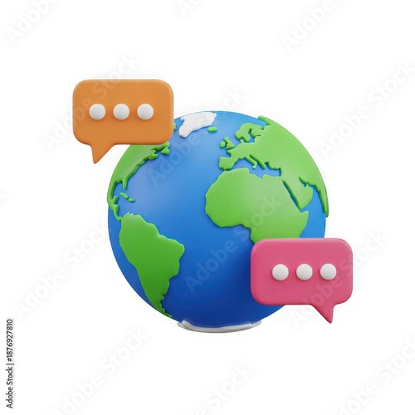 Obraz Earth globe with speech bubbles isolated on transparent background