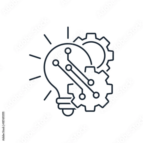 Fototapeta New innovative developments. Advanced technologies. Vector linear icon illustration isolated on white background.