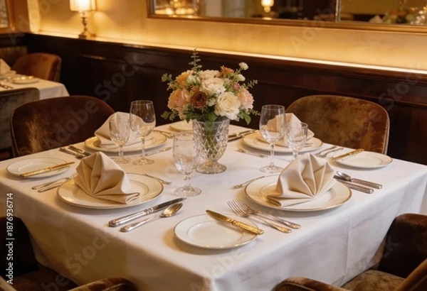 Obraz Elegant Table Setting for Fine Dining Experience in Upscale Restaurant